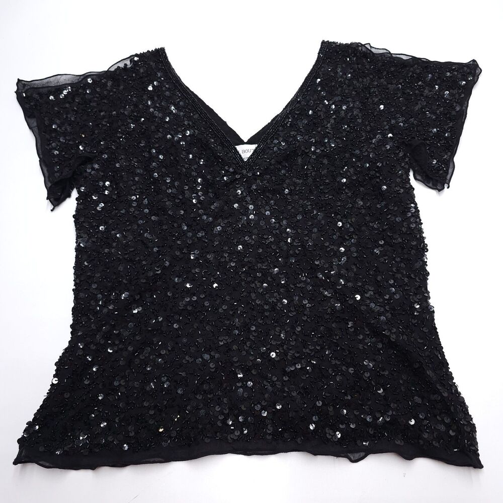Vintage Silk Sequin Sparkle Blouse Papell Boutique Evening Small SP 32" Beaded